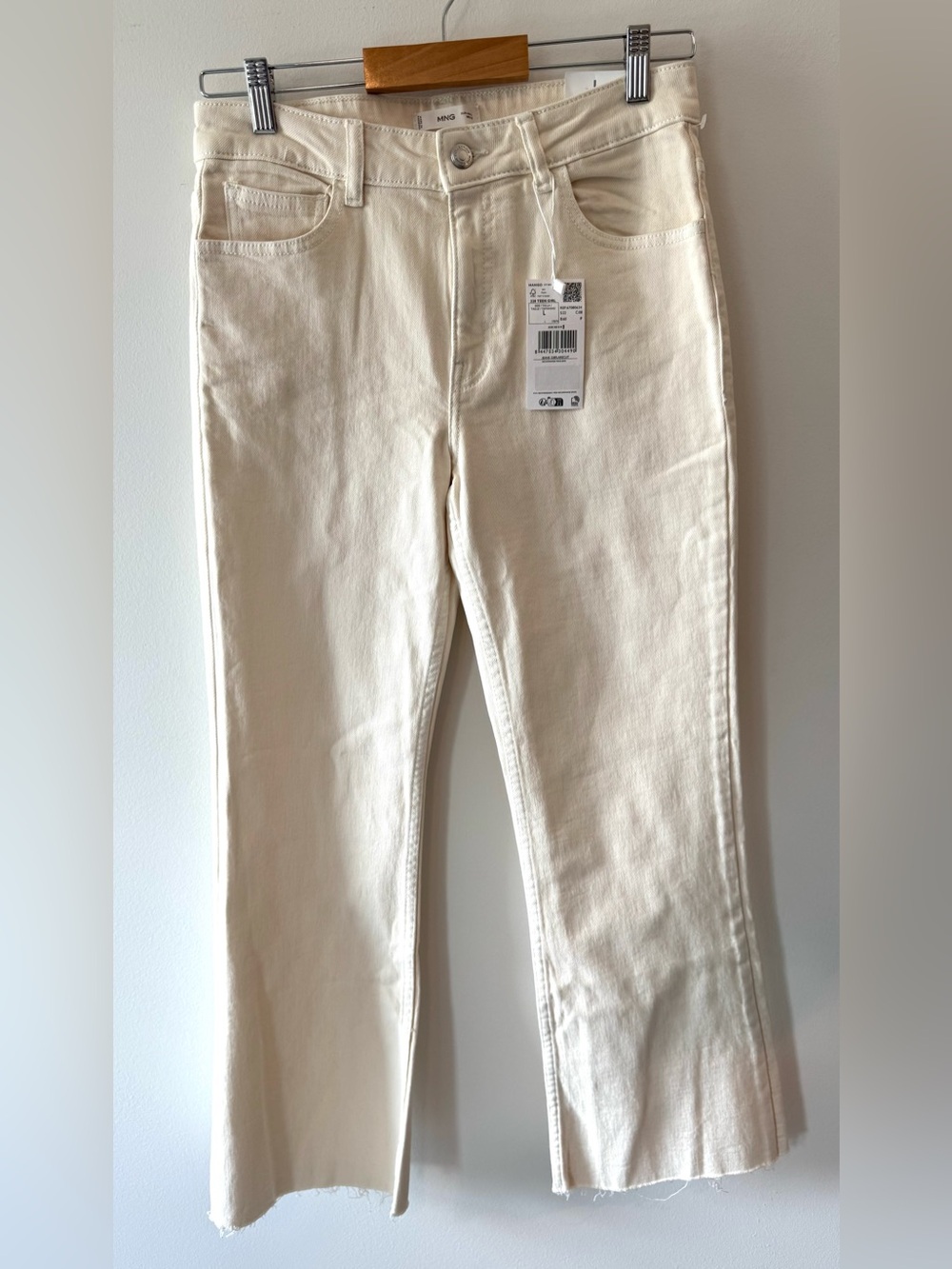 Mango Sienna Flared Cropped Jeans Cream Ecru Raw Hem NWT
